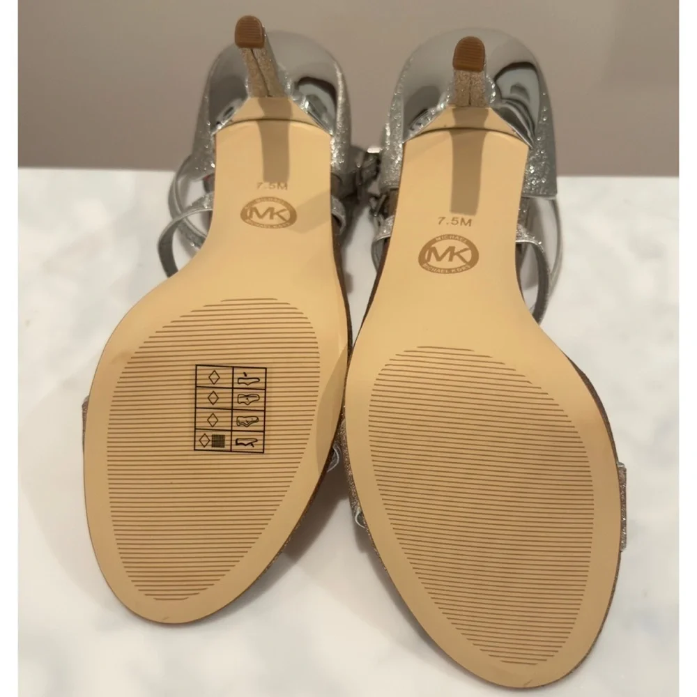 MICHAEL KORS Astrid 2-Tone Glitter Embellished Ankle Wrap Evening Sandal 37.5